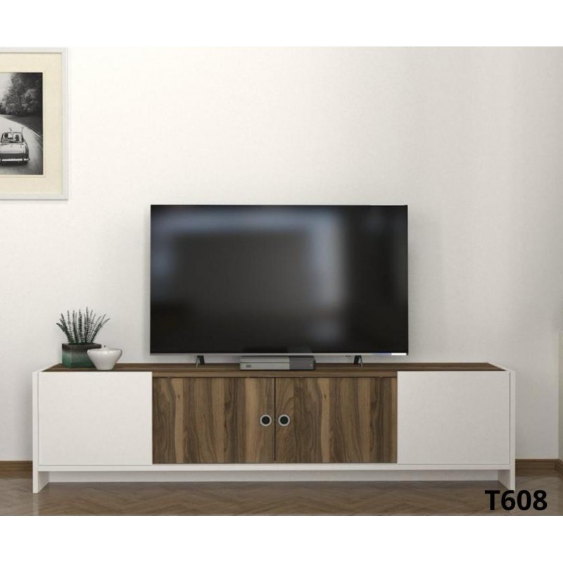 Bonnel Table téléviseur walnut blanc T608