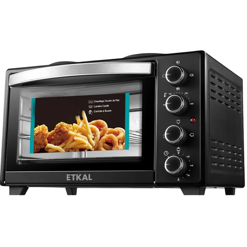 Etkal JK48A Four avec deux plaques chauffantes, Noir, 48 Litres, 2000W, 60min, Acier inox