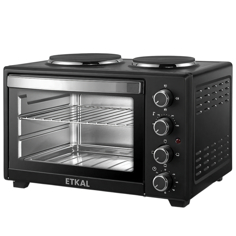 Etkal JK48A Four avec deux plaques chauffantes, Noir, 48 Litres, 2000W, 60min, Acier inox