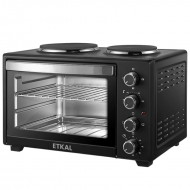 Etkal JK48A Four avec deux plaques chauffantes, Noir, 48 Litres, 2000W, 60min, Acier inox