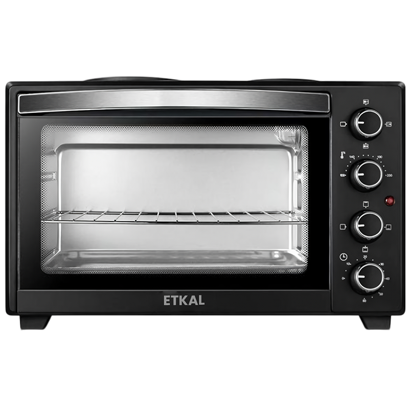 Etkal JK48A Four avec deux plaques chauffantes, Noir, 48 Litres, 2000W, 60min, Acier inox