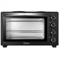Etkal JK48A Four avec deux plaques chauffantes, Noir, 48 Litres, 2000W, 60min, Acier inox