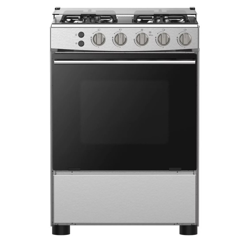 Hisense HFG60121X Cuisinière à gaz, 4 feux | Volume four 67 litres | Four & Grill à Gaz | Lampe, Tournebroche, Minuterie