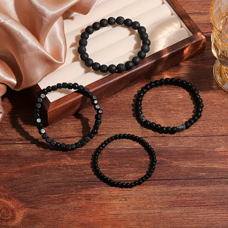Bracelet en perle de nacre noire,  4 pièces - Helloprice