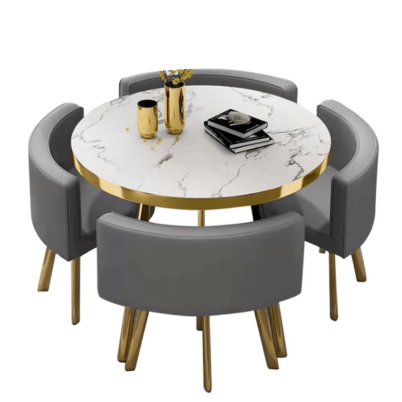 Salle à manger 5 pièces – Table ronde en verre et 4 chaises