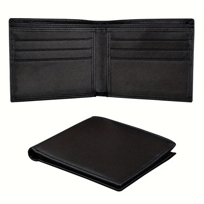 Portefeuille homme, Style épuré en cuir de vachette, Noir uni