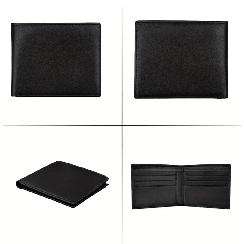 Portefeuille homme, Style épuré en cuir de vachette, Noir uni