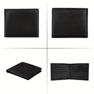 Portefeuille homme, Style épuré en cuir de vachette, Noir uni