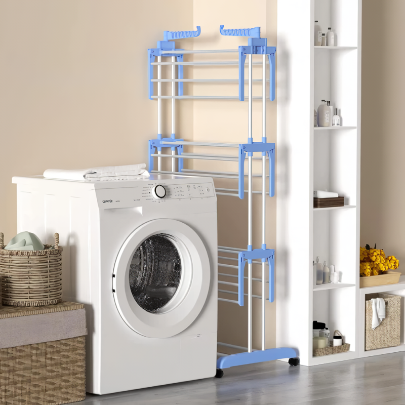 Séchoir à linge tour, 4 niveaux,  Ailes pliables, Acier inoxydable