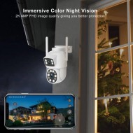 Caméra de sécurité extérieure 2K à double objectif, Connectivité Wi-Fi 2.4G