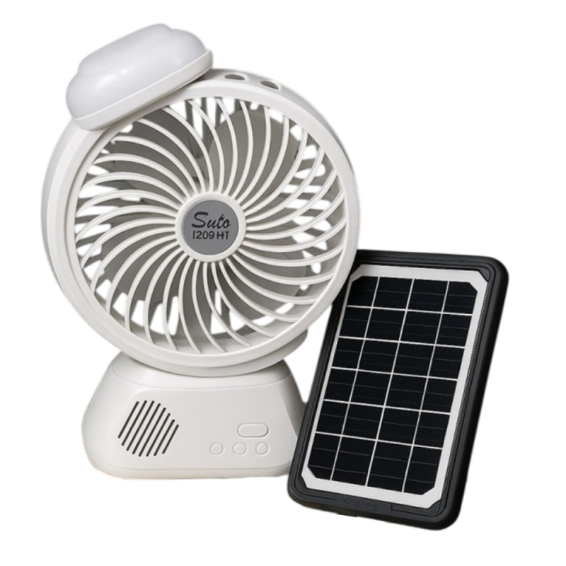 Ventilateur Solaire Multifonction avec Bluetooth, Radio & Éclairage LED