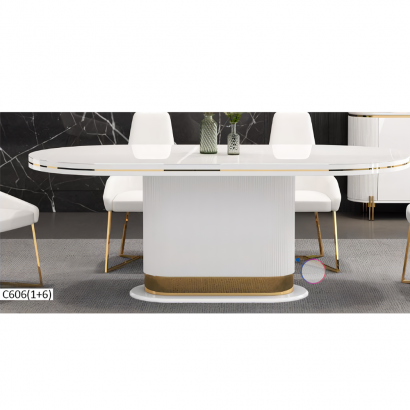 Table à manger C606 – Ensemble 6 personnes – Style contemporain