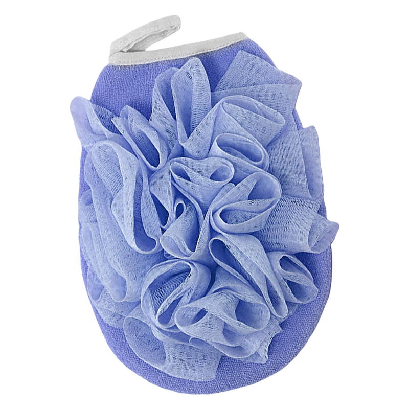 Éponge de bain double face exfoliante — sable fin + douceur, gant loofah, bleu