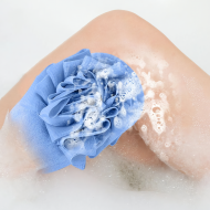Éponge de bain double face exfoliante — sable fin + douceur, gant loofah, bleu