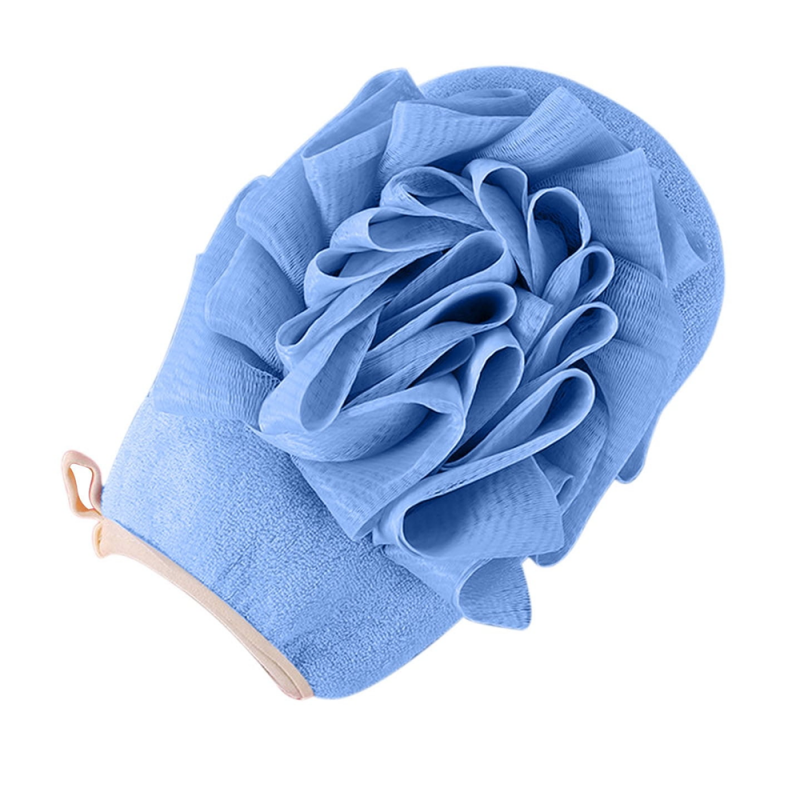 Gant de bain double face exfoliante — sable fin + douceur - loofah, bleu