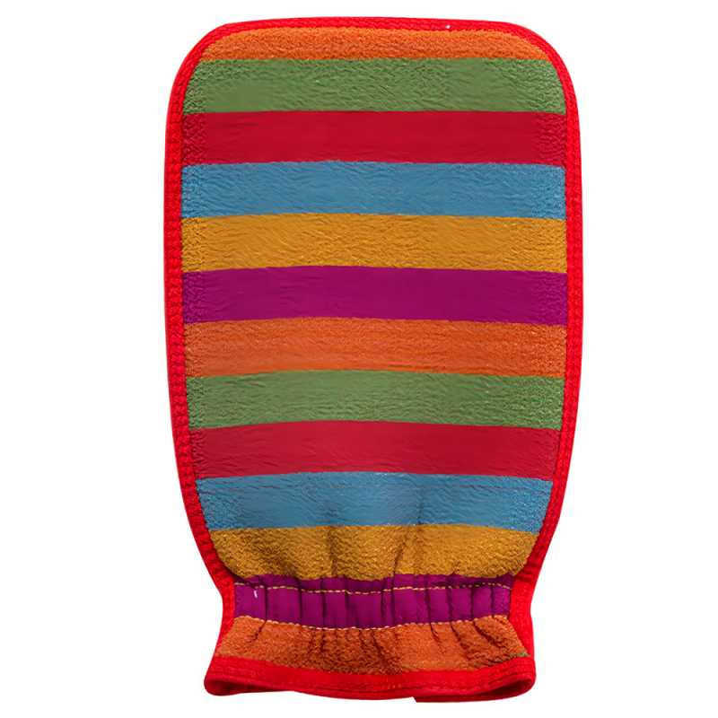 Gant de toilette exfoliant à rayures arc-en-ciel – Soin gommant