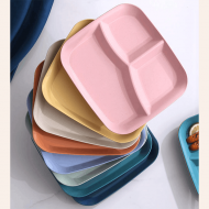 Assiettes divisées 3 compartiments réutilisable – vaisselle écologique rectangulaire en plastique et fibre de paille de blé