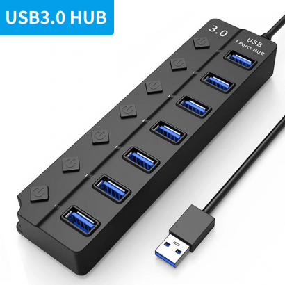 Hub USB 3.0 7 ports, concentrateur USB – interrupteurs indépendants et LED