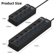Hub USB 3.0 7 ports, concentrateur USB – interrupteurs indépendants et LED