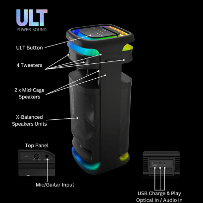 Sony SRS-ULT1000, haut-parleur bluetooth LED 360° – enceinte de fête, tour sans fil puissante noir