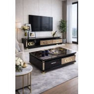 Table téléviseur +Table basse 429 avec logo GG doré – Style sophistiqué