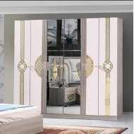 Chambre à coucher complète MC203H 5 pièces beige blanc | lit, coiffeuse, chevets et armoire 6 battants