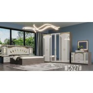 Chambre à coucher MC627H moderne 5 pièces gris blanc | armoire 6 battants, lit, chevets et coiffeuse