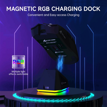 Attack Shark X11 souris gaming sans fil | tri-mode, station de charge magnétique dock RGB