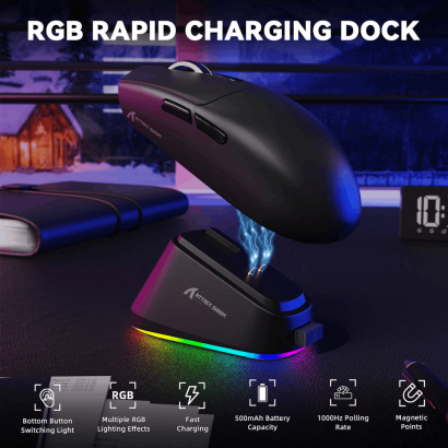 Attack Shark G3PRO souris gamer sans fil tri-mode | recharge magnétique, capteur PixArt PAW3311