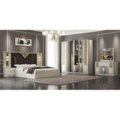 Chambre à coucher MC2505H – Armoire 6 battants | Design moderne blanc et or