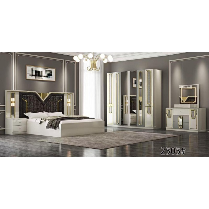 Chambre à coucher MC2505H – Armoire 6 battants | Design moderne blanc et or