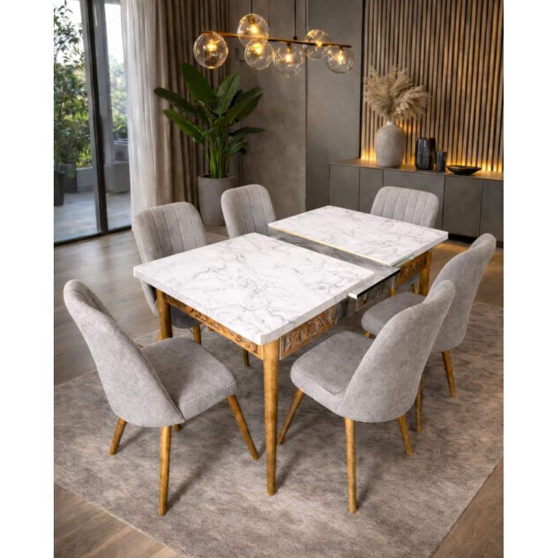 Table à manger M7 extensible – 6 places blanc/gris