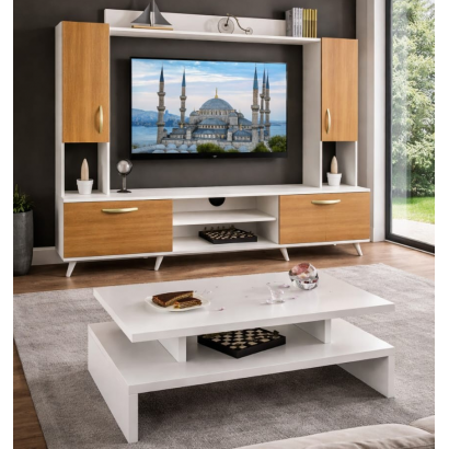 Table téléviseur + Table basse TV10MFC13 MFC37, TBB003 – Beige / blanc