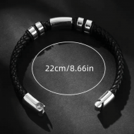 Bracelet en cuir noir véritable avec fermeture magnétique en acier inoxydable