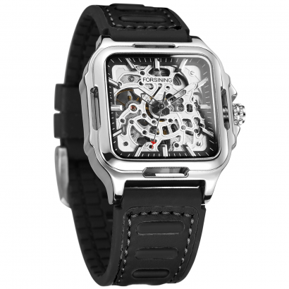 Forsining montre homme squelette bracelet silicone – automatique, mouvement mécanique, design moderne et industriel
