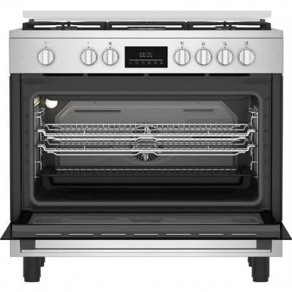 Beko BGM11226EX – Cuisinière 90x60 cm, 5 feux gaz, four électrique ventilé, inox