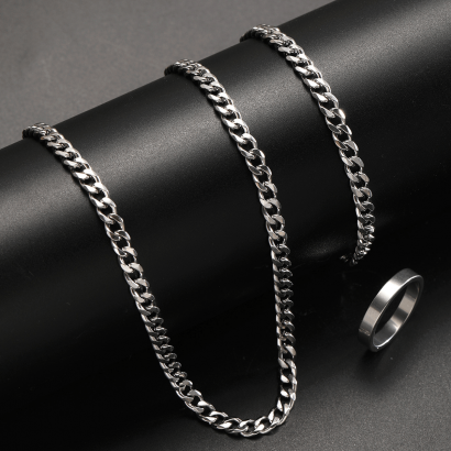 Bracelet collier cubain bijoux en acier inoxydable de haute qualité | Chaîne, bague parure de bijoux pour hommes