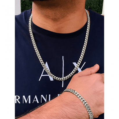 Bracelet collier cubain bijoux en acier inoxydable de haute qualité | Bracelet bague parure de bijoux pour hommes