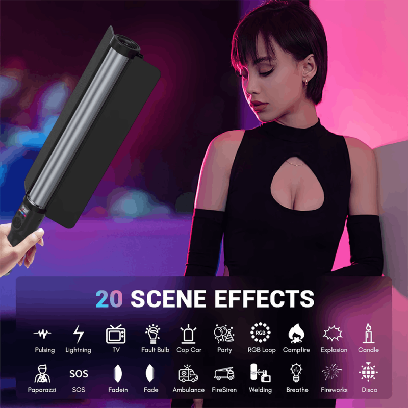 Tolifo ST‑60RGB, Bâton LED RGB 60W – 20FX, 2700 - 10000 K, contrôle app — Lumière continue portable