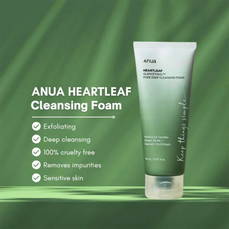 Anua mousse nettoyante pores profonds 150ml – Heartleaf et quercetinol, purifie, apaise et réduit les Pores