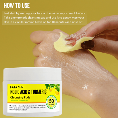 Tampons exfoliants acide kojique et curcuma – disques visage démaquillants, éclaircissants et nettoyage profond 50pcs