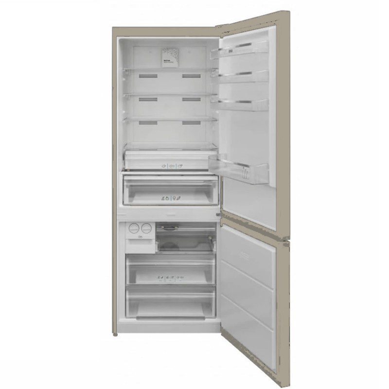 ENDURO RCN595GDB réfrigérateur combiné 3 tiroirs | Frigo + congélateur grande capacité 600L, design vitré beige full option A+