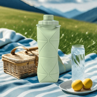 Gourde portable pliable 600ML – Bouteille d’eau silicone réutilisable design moderne, léger et durable