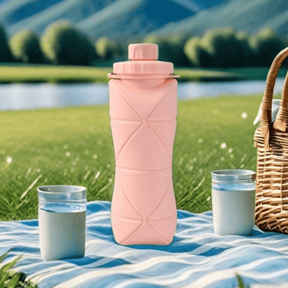 Gourde portable pliable 600ML – Bouteille d’eau silicone réutilisable design moderne, léger et durable
