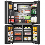 Hisense RC68WC4SB réfrigérateur fontaine + écran noir Wifi side by side | Frigo américain smart 522 litres, 4 portes noir