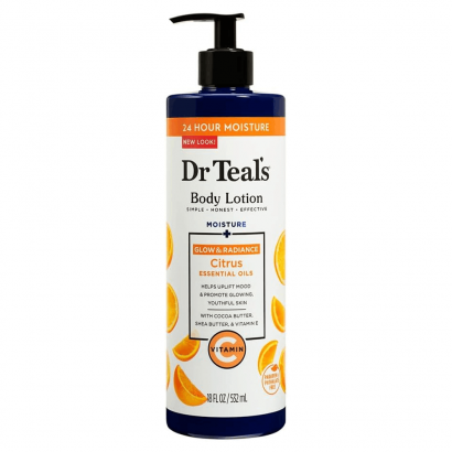 Dr Teal lotion corporelle glow et radiance – Lait corps hydratant à La vitamine C et éclat 532ml