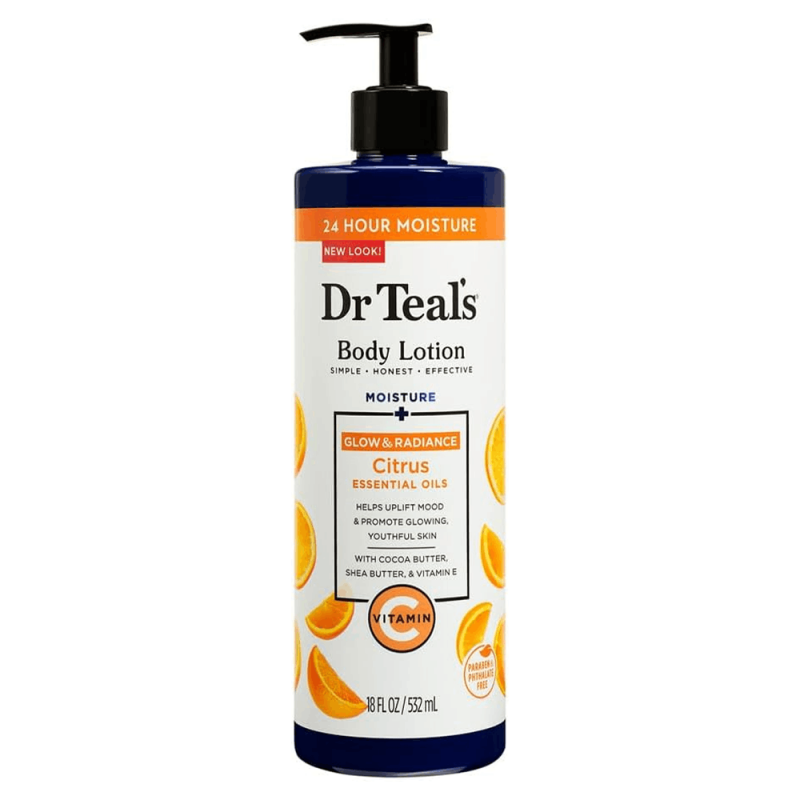 Dr Teal lotion corporelle glow et radiance – Lait corps hydratant à La vitamine C et éclat 532ml
