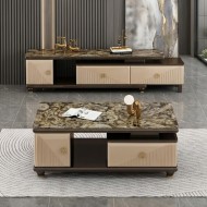 Table 452, téléviseur noir café et table basse – Ensemble salon moderne, meuble TV avec table basse assortie