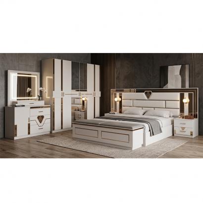 Chambre à coucher 6185H 6 pièces beige – Chambre adulte 6 pièces avec grande armoire 6 portes