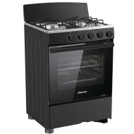 Hisense HFG50111B cuisinière à gaz 50x50 cm 4 feux noir avec four à convection, auto-allumage et sécurité gaz